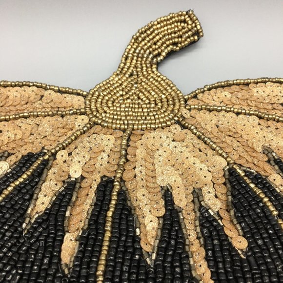 x4 Nicole Miller Halloween Beaded Pumpkin Placemat Set Black Gold Designer Decor - Picture 4 of 7